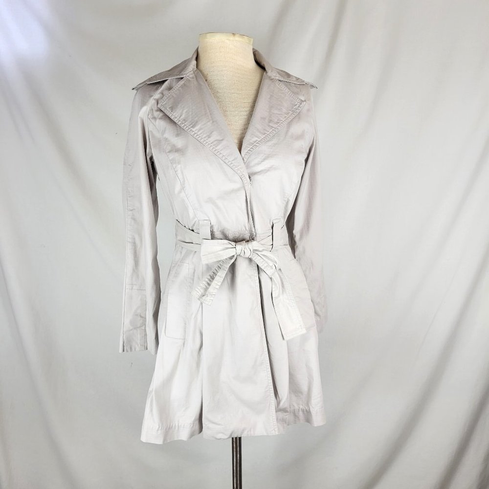 CABI Light Tan Khaki Lightweight Pleated Trench Coat - Small
